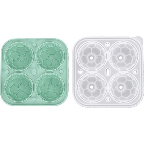 Moule à glaçons en silicone alimentaire à démoulage rapide, 4 cavités, en forme de ballon de football, avec couvercle, vert, idéal pour les cocktails et le whisky. (1/5)