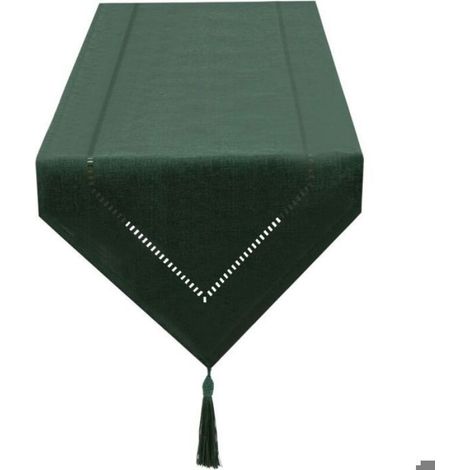 Chemin de table lin vert foncé - OKZ® - 32 x 180 cm - Mélange lin et polyester - Entretien facile - Décoration moderne