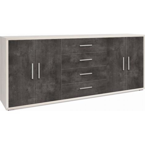 Mueble móvil con 4 puertas y 4 cajones, 203L x 41P x h84 – Acabado Blanco Mate y Negro Mate – Sarmog