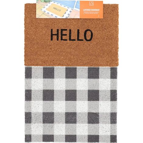 Paillasson + Dessous de Tapis Motifs Carreaux - Hello - 90,5 x 60,3 x H 2,1 cm - Livraison gratuite
