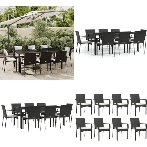9-tlg. Garten-Essgruppe mit Kissen Schwarz Poly Rattan - Gartenessgruppe - Gartenmöbel (1/5)
