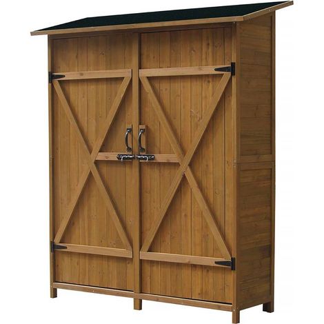 Habitat Et Jardin – Armoire de jardin en bois de sapin marron – 2 portes verrouillables – 2 étagères – Dimensions 140 x 49 x 162 cm (1/4)