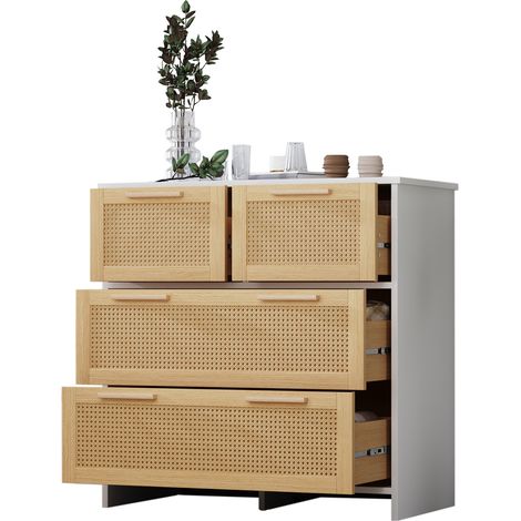 ELVMI Comò con 4 Cassetti in MDF per Camera Soggiorno Ingresso 80×38×80 cm Naturale e Bianco (1/5)