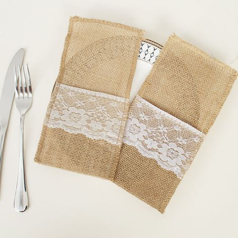 Decorative supplies linen lace ornaments cutlery sets party wedding tableware (10 Pack) (1/5)