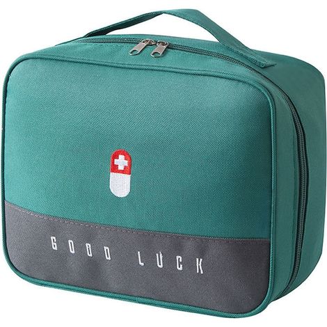 Sac de médicaments portable 20 x 25 x 13,5 cm vert, trousse de premiers secours avec compartiments, sac de voyage pour médicaments (1/5)