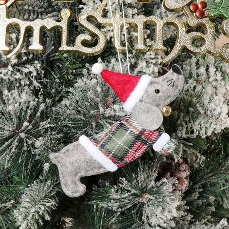 Pendentif Chien Teckel - Décoration Noël Arbre Fenêtre Mur - 15 x 10 cm - Tissu Non Tissé - Lot de 2