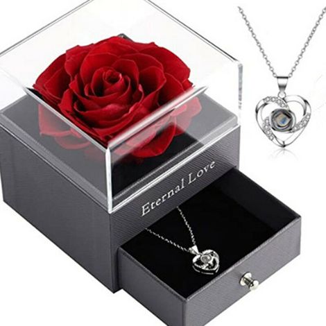 Statue- Cadeau Anniversaire pour Maman, Boite Rose Eternelle, Bote-Cadeau avec Fleur Préservée Cadeaux pour pouse, Grand-mère, Saint-Valentin/Anniversaire de Mariage/Fête des Mères- (1/4)
