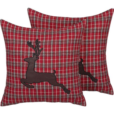 Conjunto de cojines decorativos rojo con estampado de reno 45 x 45 cm decoración moderna de Navidad Comet