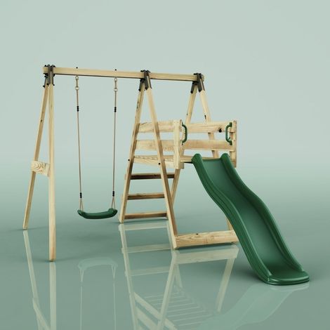 Glide Wooden Single Swing Set with 6ft Slide and Swing Seat - Orchid (Dark Green Belt Swing)