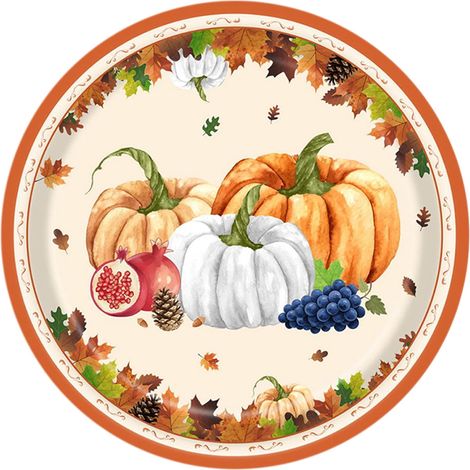 Assiettes En Papier - Citrouille Et Feuille D'érable - Pour Fête D'automne Et Thanksgiving - 20 Pièces (1/5)