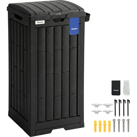 Outsunny 110 L Outdoor Bin with Dual Lid, Ashtray, Drip Tray, Black