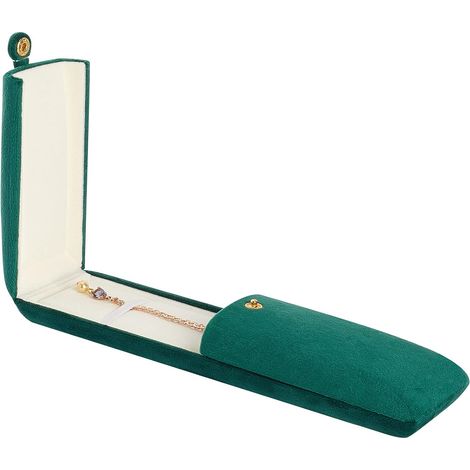 Velours Collier Boîte Vert Foncé Double Ouvert Longue Chaîne Cas Rectangle Bijoux Présentoir Boîte Cadeau pour Anniversaire Fiançailles Mariage Anniversaire Organisateur de Bijoux (1/5)