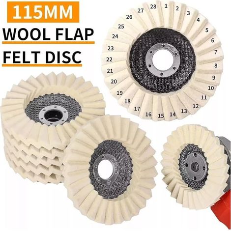 Lot de 2 disques à lamelles en feutre de 115 mm, disques de polissage en laine, disques de polissage pour meuleuse d'angle pour polir le métal et le bois (1/4)
