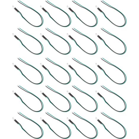 20 Pièces LED 12V 5mm Précâblées Haute Luminosité Ronde Émetteur Vert Blanc, Ampoules à Diode Normalement Ouvertes (1/5)