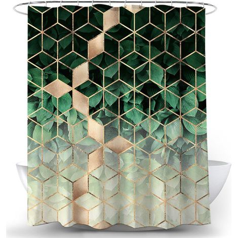 Rideau de Douche Marbre Vert Géométrique 120 x 180 cm Rideau Douche Tissu Polyester Anti Moisissure Imperméable Lavables Rideau de Salle de Bain avec 12 Anneaux Crochets pour Baignoire (1/5)