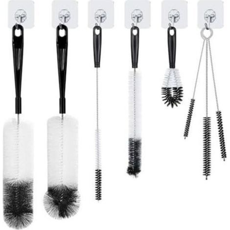 8 Brosses de Nettoyage – Goupillon Bouteille, Brosse Biberon, Écouvillon, Brosse Bouteille et Verres avec Crochets de Suspension (1/4)