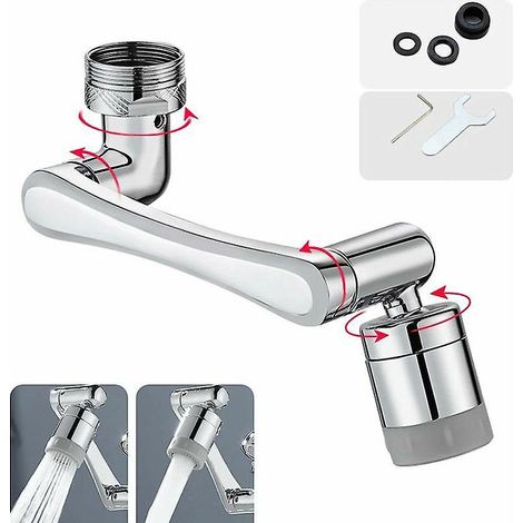 (argent) Robinet D'extension Rotatif Multifonctionnel  1440, Accessoires De Filtre De Robinet, Robinet Moussant  1080, Deux Modes De Sortie D'eau,