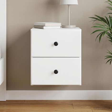 Table de chevet murale avec 2 tiroirs, bois d’ingénierie blanc, 34,5 x 33 x 40 cm, 9.9kg - PANGIVO (1/5)
