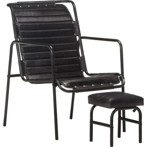 Relaxing Armchair with a Footrest Black Real Leather vidaXL