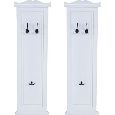 2x appendiabiti da parete con 3 ganci in legno bianco 109 x 28 x 4 cm 040007421