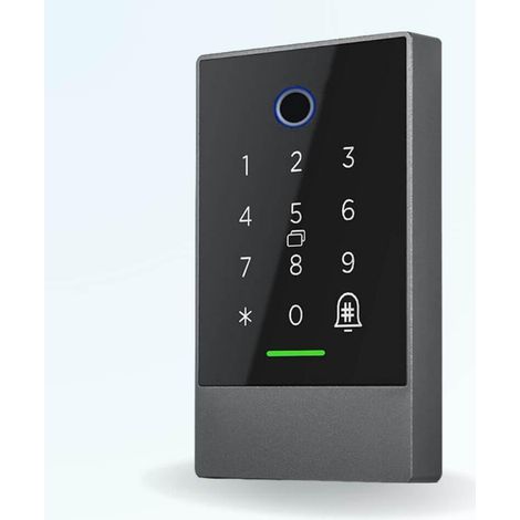 Lecteur biométrique de contrôle d'accès connecté LOCKY-7D avec boitier métal à empreinte, code, badge et bluetooth