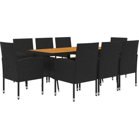 Mobile da pranzo per esterno 9 pezzi in resina intrecciata nera 020014694