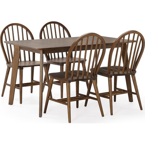 Juego de mesa 140x80 cm y 4 sillas de comedor Clarck color Nogal (1/5)