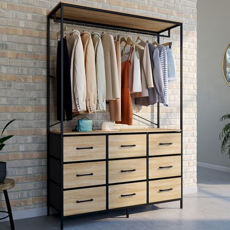 Armario 115 cm UTAH con 9 cajones en madera y tejido negro