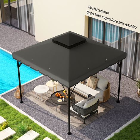 Abri tonnelle 3x3 m à double épaisseur, gris clair et foncé, polyester, avec 8 bouches d'aération