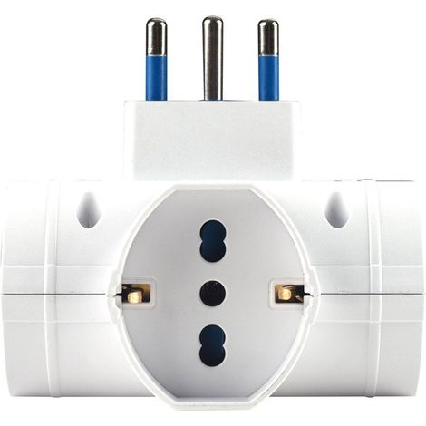 Adattatore con Interruttore Spina 10A con 3 Prese Universali Ita 10A/16A Schuko Spina Laterale Salvaspazio Bianco (1/3)
