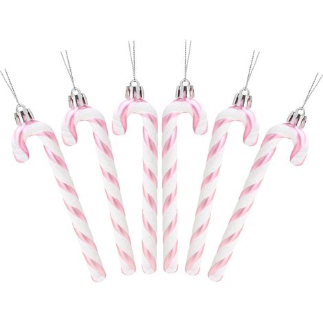 6 Pcs Christmas Concepts Pack of 6-13cm (Baby Pink) Candy Cane Glitter Christmas Tree Decorations (1/4)
