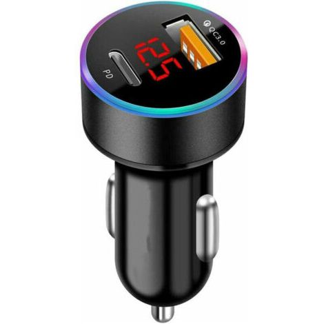 BUNTHAUS Chargeur de voiture USB-C PD et QC3.0, chargeur rapide USB-A pour adaptateur allume-cigare compatible avec les smartphones Samsung, Huawei et tablettes iPhone 13, 12, 11 Pro Max, X, XR et XS. (1/4)