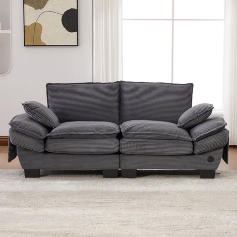 Sofá modular de 2 plazas 190x73x84 cm gris oscuro en pana con USB-C y bolsillos laterales (1/5)