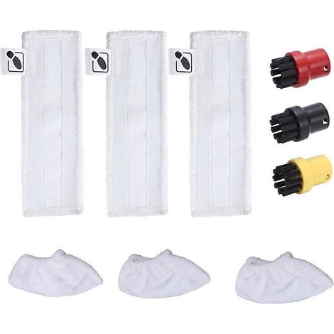 Accessoires pour nettoyeur vapeur Kärcher SC1, SC2, SC3, SC4 et SC5 : kit d’accessoires comprenant 3 brosses de sol, 3 brosses à main, une hotte vapeur et 3 petites brosses rondes. (1/4)
