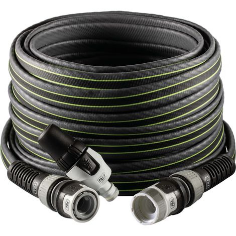 FITT FORCE 5/8" 15 m - Wasserschlauch für den Garten zur Bewässerung, kompakt, leicht und robust für intensive Verwendung mit Lanze, Grau mit grünen Streifen