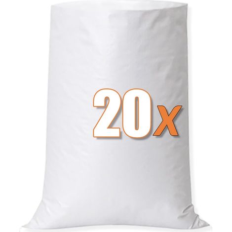 20 sacchi per detriti, sacchi per macerie da cantiere, sacchi resistenti in polipropilene intrecciato bianco per sabbia, terra, ghiaia e giardinaggio - Durevoli e riutilizzabili, 50x90 cm
