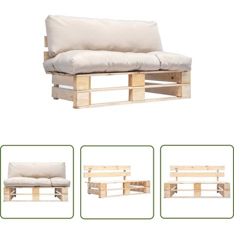 The Living Store Outdoor-Sofa Paletten mit Kissen in Sandfarben Kiefernholz - Gartensofa - Kiefernholz Sofa - Palettenmöbel - Outdoor Möbel - Lounge Sofa (1/5)