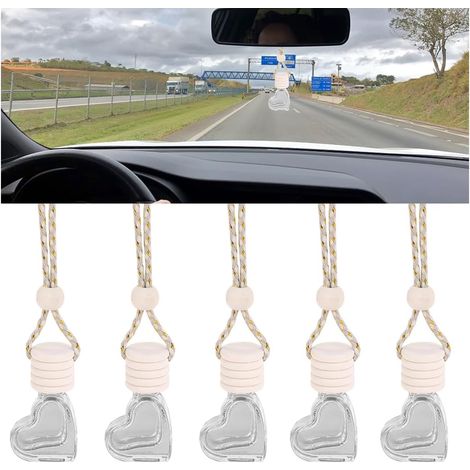 5 Pieces Glass Perfume Diffuser For Car, Hanging Air Perfume Bottle, For Home Decorative Accessories (Heart-of-Love) (1/5)