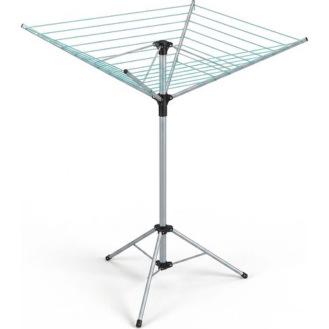 Relaxdays Washing Line, Rotating Clothes Dryer with Stand, 15m Length, Outdoor Laundry Spinner, Height: 140 cm, Silver (1/5)