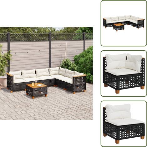The Living Store Salon de jardin 7 pcs avec coussins noir résine tressée - Ensemble Salon De Jardin - Meuble Extérieur - Canapé Jardin - Résine Tressée - Rotin Synthétique (1/5)