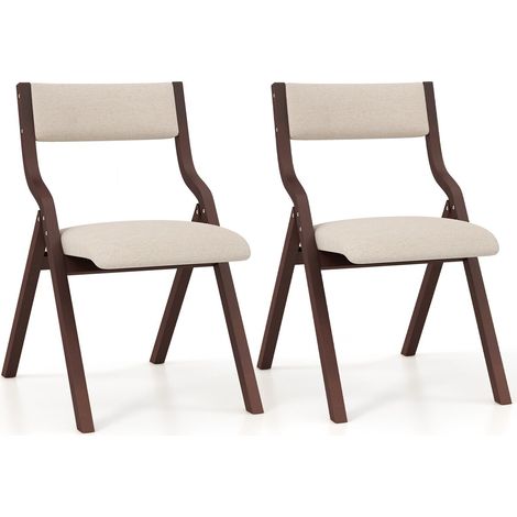 COSTWAY Set of 2 Padded Folding Chair Wooden Counter Dining Chairs W/ Linen Fabric Seat (1/5)