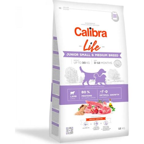CALIBRA DOG life junior Trockenfutter für kleine und mittelgroße Hunderassen mit Lammgeschmack, 12 kg
