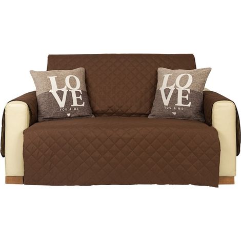Housse matelassée réversible pour canapé 2 places, 140 x 210 cm, marron/beige (1/5)