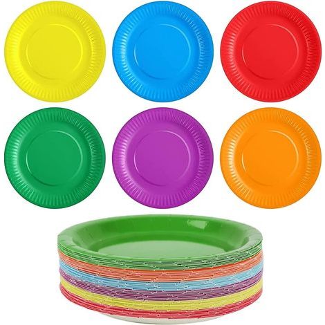 90 Pièces Assiettes en Papier Colorées, 7 Pouces Assiettes en Papier Jetables Assiettes À Dessert Assiettes À Dîner pour Fête D'Anniversaire Mariage Pique-Nique Bricolage Peinture (6 Couleurs) (1/5)