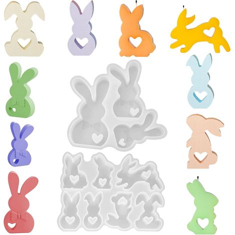 Lot de 10 moules silicone 3D lapin de Pâques, pour bougies, savons et décorations DIY, Pâques et Noël. (1/5)