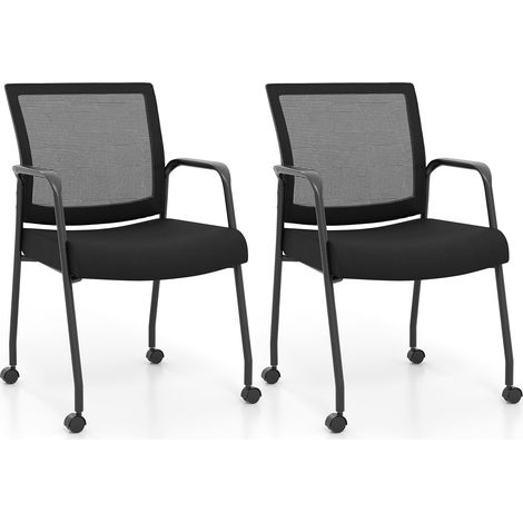 COSTWAY 2Pcs Office Guest Chairs Meeting Room Conference Chair on Wheels