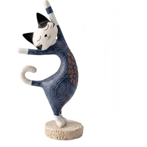 Ornement décoratif chat - 20 cm, sculpture de chat de style art populaire convenant à la décoration d'étagères, de bureaux ou de salles de yoga. (1/5)