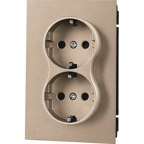 Double prise allemande cadre 2 postes 80120mm Série Z doré PC ignifuge 16A 250V 4000W 18,5 × 11,5 × 8,5 cm – Livraison gratuite