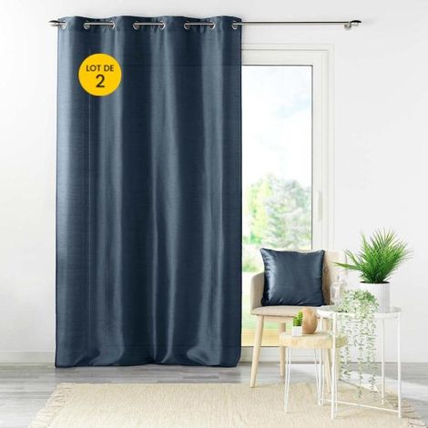 Lot de 2 rideaux à œillets 140 x 240 cm – Shantung effet brillant – Shana Marine (1/5)