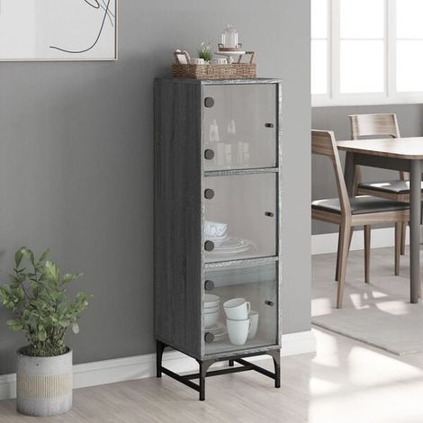 Buffet de Cuisine avec Portes en Verre, Meuble Rangement Gris Sonoma, 35 x 37 x 120 cm (1/5)